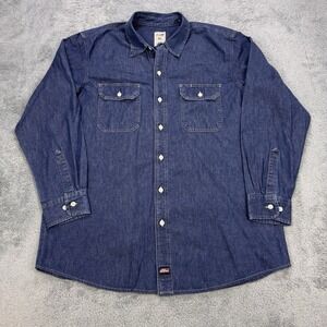 Dickies Chambray Shirt Men XL Blue Dual Pocket Button Front Long Sleeve Workwear